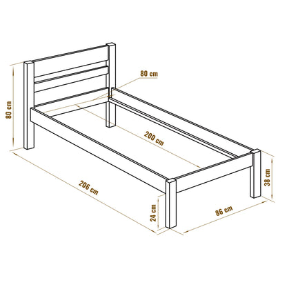 Puusänky korkealla päädyllä 80x200 sälepohjan kanssa